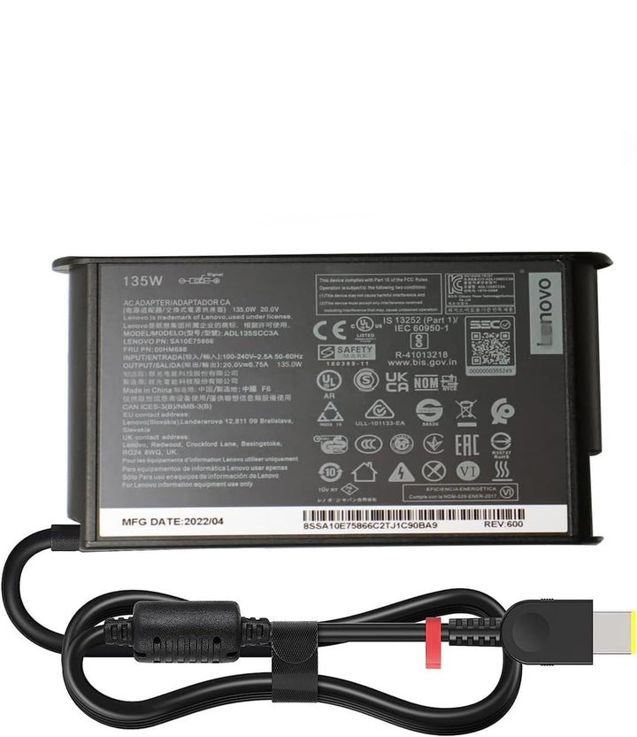 Lenovo 888015030 135W Laptop Adapter/Charger with Power Cord for Select Models of Lenovo (Slim Tip Rectangular pin)
