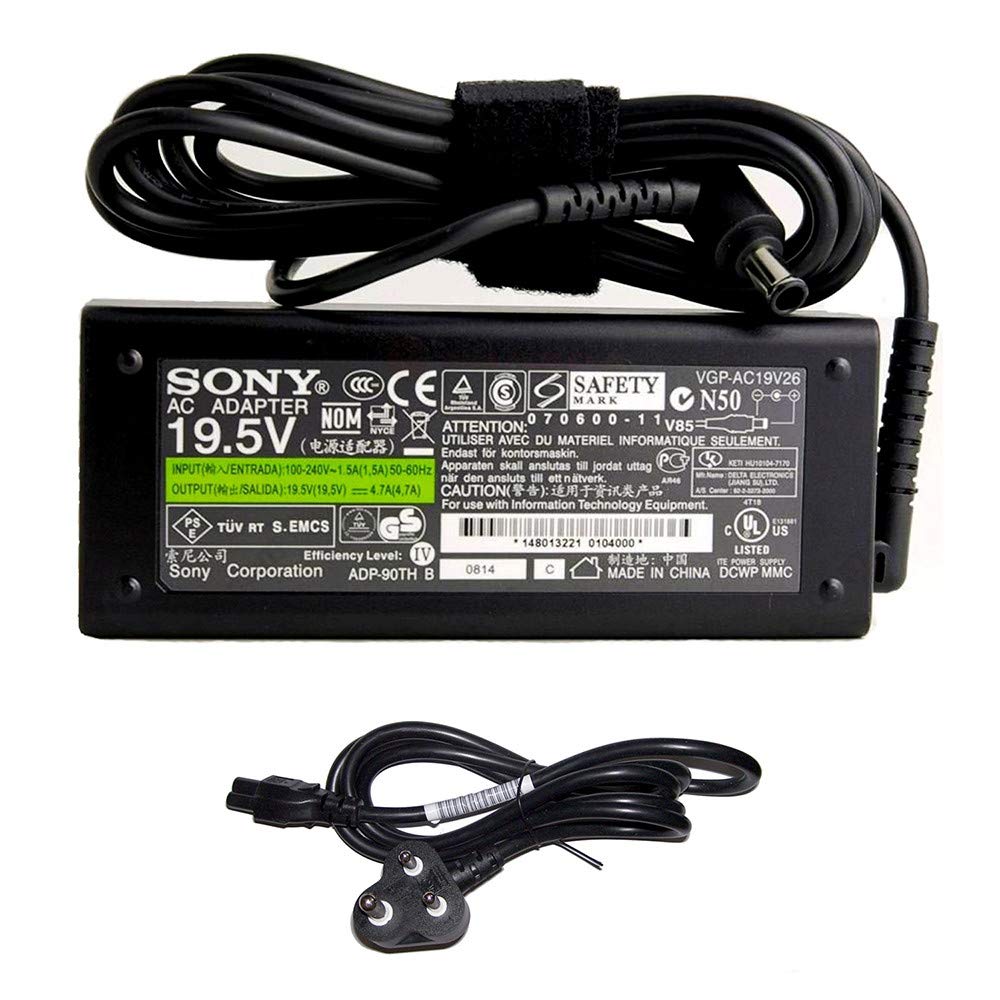Sony - 19.5V 4.7A 90W AC Adapter for SONY VAIO VGN-FW Series, Compatible with P/N: VGP-AC19V21, VGP-AC19V23, VGP-AC19V25, VGP-AC19V26  Sony 90w