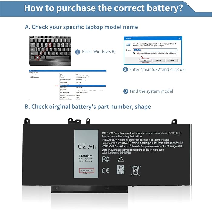 62Wh 6MT4T 7.6V 5470 5570 Laptop Battery for Dell Latitude E5470 E5570 Precision 3510 7V69Y TXF9M 79VRK 07V69Y 079VRK 0TXF9M 0HK6DV