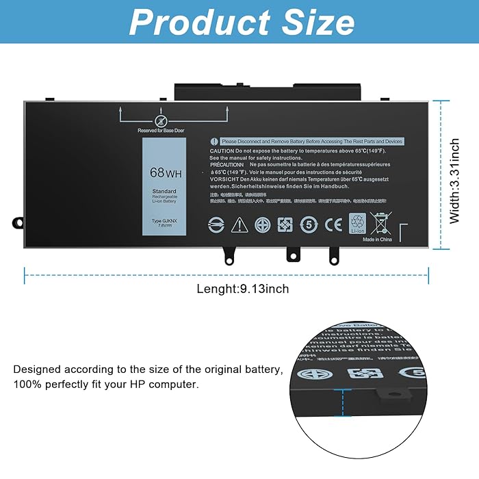 68Wh GJKNX Laptop Battery for Dell Latitude 5480 5580 5280 5288 5290 5488 5490 5491 5495 5590 5591 E5480 E5580 E5590 E5490 Dell Precision 15 35 20 3530 Replacement for Series GD1JP DY9NT 0DY9NT 5YHR4