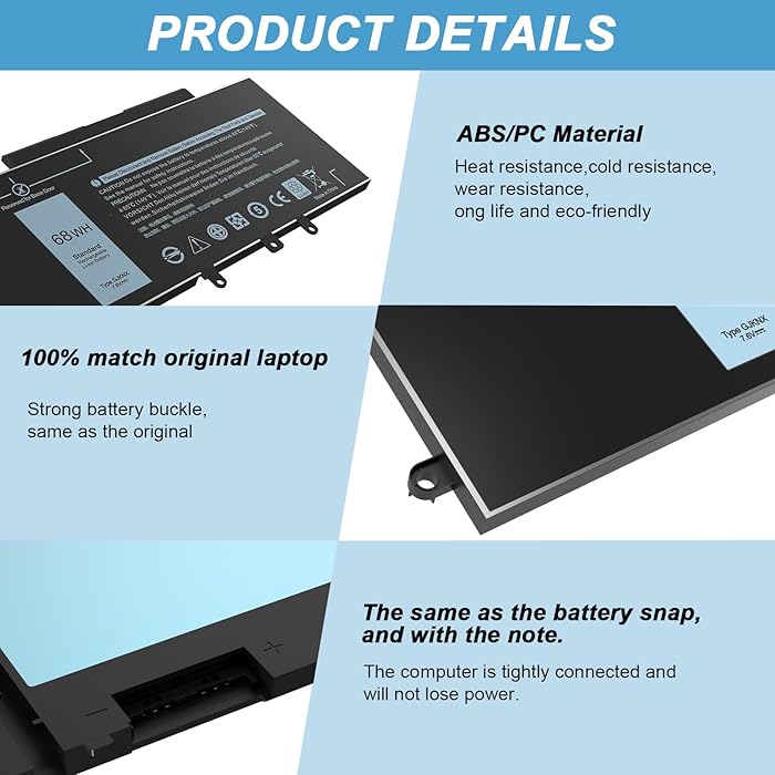 68Wh GJKNX Laptop Battery for Dell Latitude 5480 5580 5280 5288 5290 5488 5490 5491 5495 5590 5591 E5480 E5580 E5590 E5490 Dell Precision 15 35 20 3530 Replacement for Series GD1JP DY9NT 0DY9NT 5YHR4