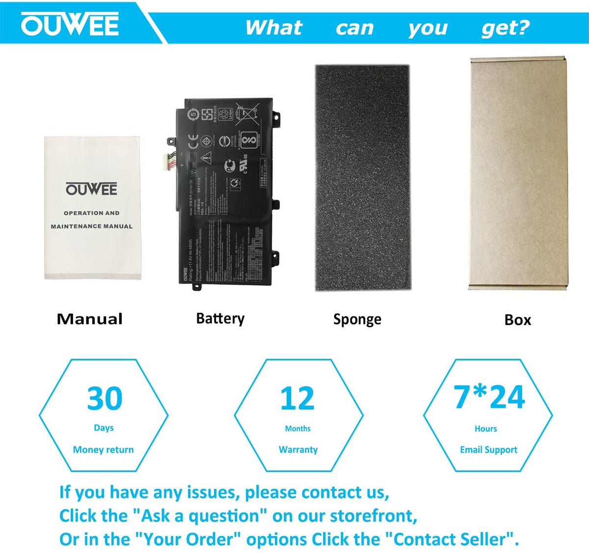 OUWEE B31N1726 Laptop Battery Compatible with Asus FX80 FX86 TUF FX504 FX504GE 48Wh(Shape-A) new