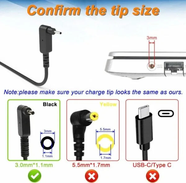 Acer Aspire A515-55 Laptop Charger 19V 3.42A 65W Adapter 3.0 x 1.1mm
