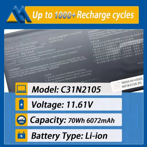 C31N2105 Laptop Battery Replacement for Asus Vivobook M3402QA K3402ZA M3402RA M5402RA K3502Z S5600F S4600F Series Notebook 0B200-04140000 11.61V 70Wh 5895mAh : 1 year warranty