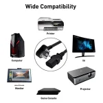 WMart New 1.5M Power Cable, Plug IEC Computer Mains Power Cable Cord for Desktop 3 pin Power Cable for PC, Power Cable for Monitor SMPS and Printer, Power Supply, TV - Image 7
