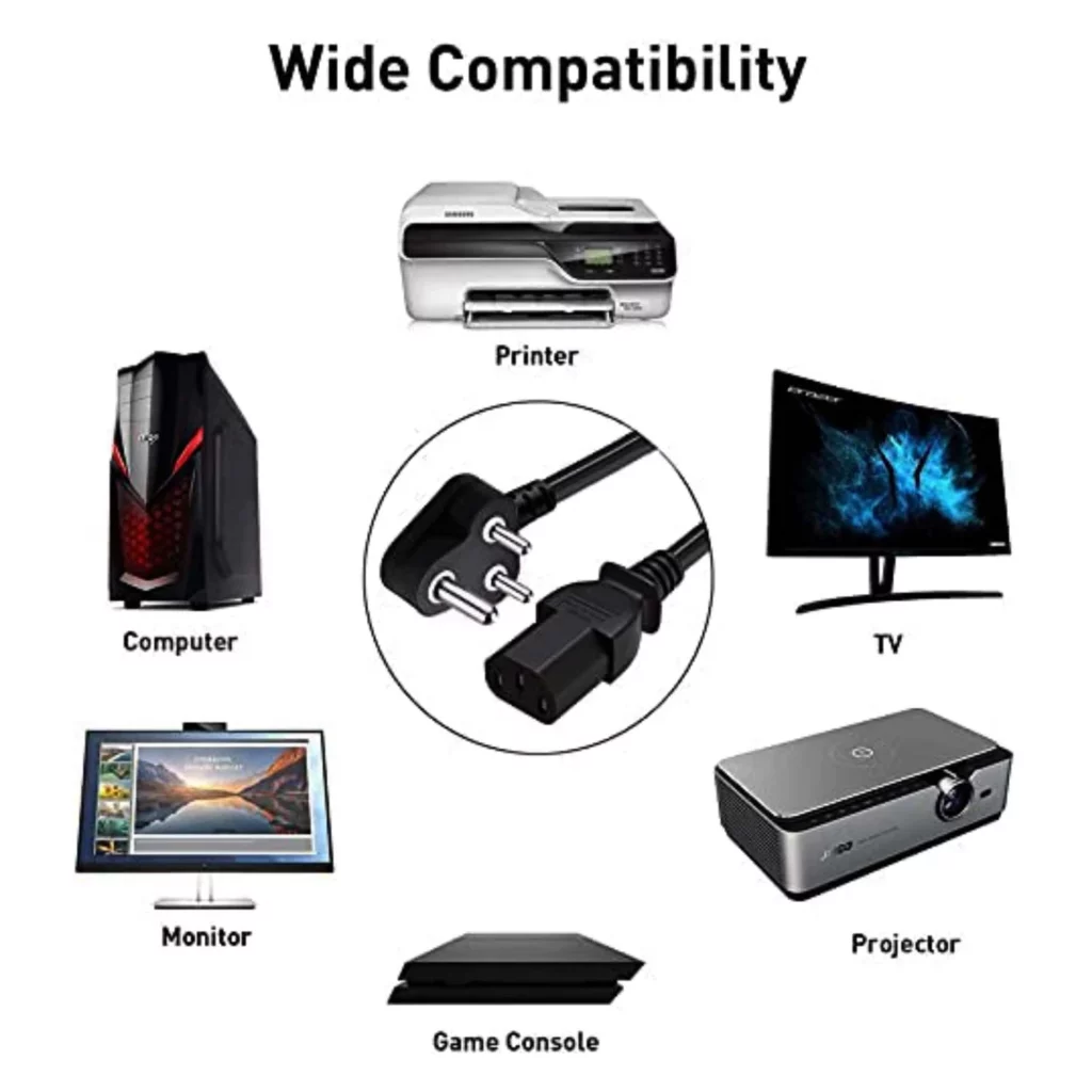 WMart New 1.5M Power Cable, Plug IEC Computer Mains Power Cable Cord for Desktop 3 pin Power Cable for PC, Power Cable for Monitor SMPS and Printer, Power Supply, TV - Image 7